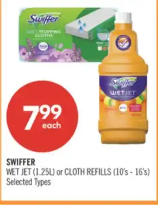 Shoppers Drug Mart SWIFFER WET JET (1.25L) or CLOTH REFILLS (10's - 16's) offer