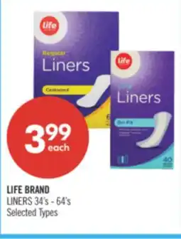 Shoppers Drug Mart LIFE BRAND LINERS 34's - 64's offer