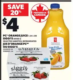Independent City Market JUS D'ORANGE PC, 1.54 L OU SIGGI'S, 4X100 G offer