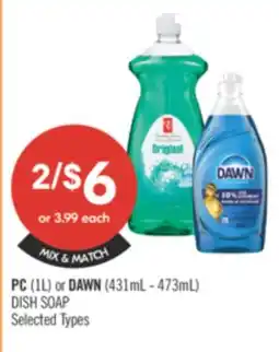 Shoppers Drug Mart PC (1L) or DAWN (431mL-473mL) DISH SOAP offer