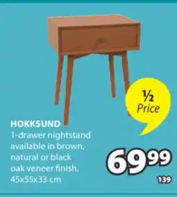 JYSK HOKKSUND 1-drawer nightstand available in brown offer