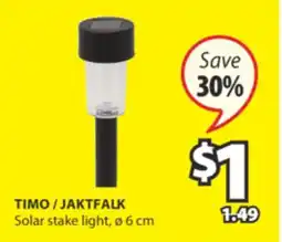 JYSK TIMO/JAKTFALK Solar stake light offer