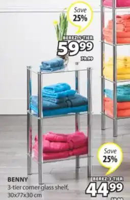 JYSK BENNY 3-tier corner glass shelf offer