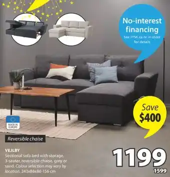 JYSK VEJLBY Sectional sofa bed with storage offer