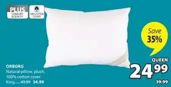 JYSK ORBORG Natural pillow, plush, 100% cotton cover offer