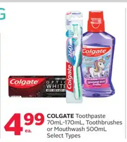 Rexall COLGATE Toothpaste 70mL-170mL, Toothbrushes or Mouthwash 500mL offer