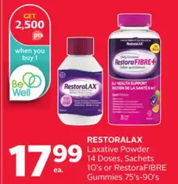 Rexall RESTORALAX Laxative Powder 14 Doses, Sachets 10' s or RestoraFIBRE Gummies 75' s-90' s offer