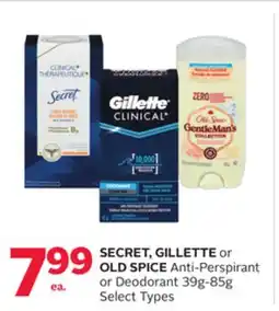 Rexall SECRET, GILLETTE or OLD SPICE Anti-Perspirant or Deodorant offer