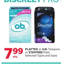 Rexall PLAYTEX or O. B. Tampons or STAYFREE Pads offer