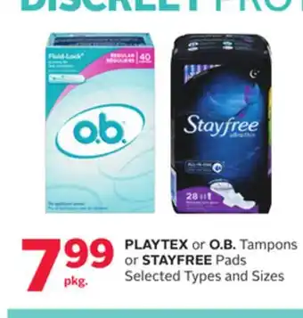 Rexall PLAYTEX or O. B. Tampons or STAYFREE Pads offer