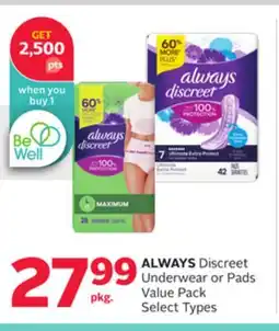 Rexall ALWAYS Discreet Underwear or Pads Value Pack offer