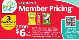 Rexall LAY'S XXL Family Size Potato Chips 220g-235g, PRINGLES 148g-156g or HAVOC 190g-280g offer