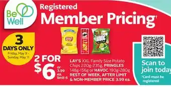 Rexall LAY'S XXL Family Size Potato Chips 220g-235g, PRINGLES 148g-156g or HAVOC 190g-280g offer