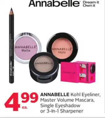 Rexall ANNABELLE Kohl Eyeliner, Master Volume Mascara, Single Eyeshadow or 3-In-1 Sharpener offer