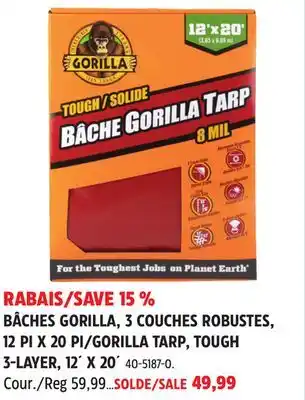 Canadian Tire 12PI X 20PI/GORILLA TARP, TOUGH 3-LAYER, 12´ X 20´ offer