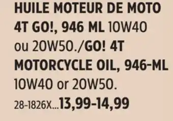 Canadian Tire GO! 4T MOTORCYCLE OIL, 946-ML offer