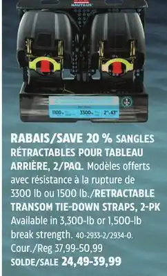Canadian Tire RETRACTABLE TRANSOM TIE-DOWN STRAPS, 2-PK offer
