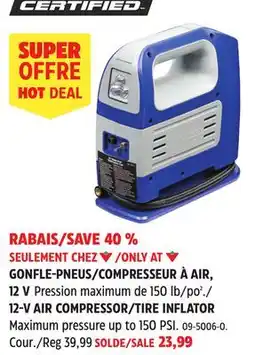 Canadian Tire 12V AIR COMPRESSOR/TIRE INFLATOR offer
