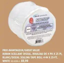 Canadian Tire DISEAL SEALING TAPE ROLL 4-IN X 25-FT, WHITE offer