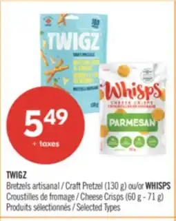 Pharmaprix TWIGZ Craft Pretzel (130 g) or WHISPS Cheese Crisps (60 g - 71 g) offer