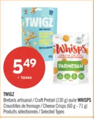 Pharmaprix TWIGZ Craft Pretzel (130 g) or WHISPS Cheese Crisps (60 g - 71 g) offer