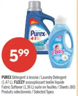 Pharmaprix PUREX Laundry Detergent (1,47 L), FLEECY Fabric Softener (1,36 L) or Sheets (80) offer