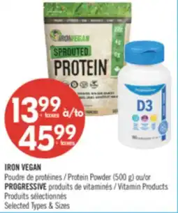 Pharmaprix IRON VEGAN Protein Powder (500g) or PROGRESSIVE Vitamin Products offer