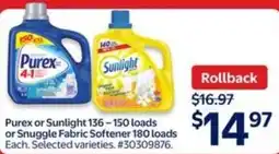 Walmart Purex or sunlight or snuggle fabric softener offer