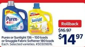 Walmart Purex or sunlight or snuggle fabric softener offer
