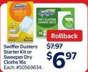 Walmart Swiffer dusters starter kit or sweeper dry cloths offer