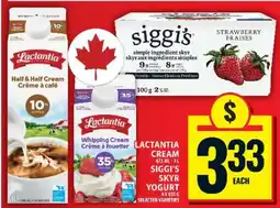 Food Basics Lactantia Cream & Siggi's Skyr Yogurt offer