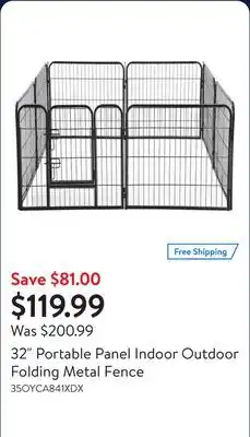 Walmart 32 Portable Panel Indoor Outdoor Folding Metal Fence offer
