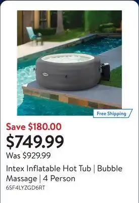 Walmart Intex Inflatable Hot Tub | Bubble Massage | 4 Person offer