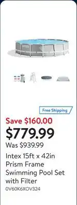 Walmart Intex 15ft x 42in Prism Frame Swimming Pool Set with Filter offer
