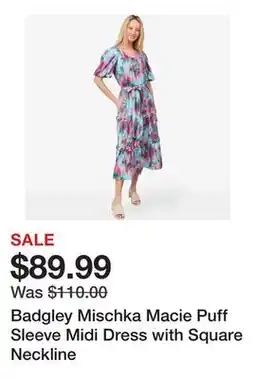 TSC Stores Badgley Mischka Macie Puff Sleeve Midi Dress with Square Neckline offer