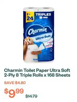 Voilà Charmin Toilet Paper Ultra Soft 2-Ply 8 Triple Rolls x 168 Sheets offer
