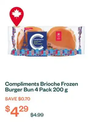 Voilà Compliments Brioche Frozen Burger Bun 4 Pack 200 g offer