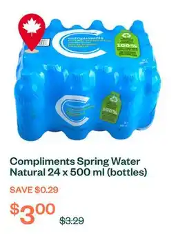 Voilà Compliments Spring Water Natural 24 x 500 ml (bottles) offer