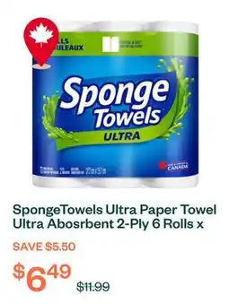 Voilà SpongeTowels Ultra Paper Towel Ultra Abosrbent 2-Ply 6 Rolls x 72 Sheets offer