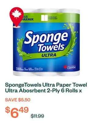 Voilà SpongeTowels Ultra Paper Towel Ultra Abosrbent 2-Ply 6 Rolls x 72 Sheets offer