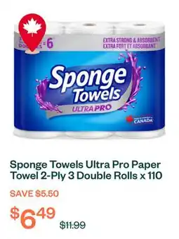 Voilà Sponge Towels Ultra Pro Paper Towel 2-Ply 3 Double Rolls x 110 Sheets offer