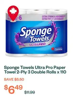 Voilà Sponge Towels Ultra Pro Paper Towel 2-Ply 3 Double Rolls x 110 Sheets offer