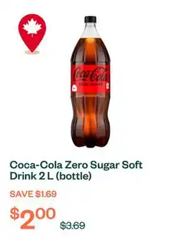 Voilà Coca-Cola Zero Sugar Soft Drink 2 L (bottle) offer