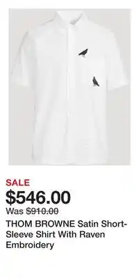 Holt Renfrew THOM BROWNE Satin Short-Sleeve Shirt With Raven Embroidery offer