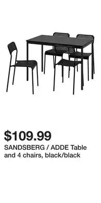 IKEA SANDSBERG / ADDE Table and 4 chairs, black/black offer