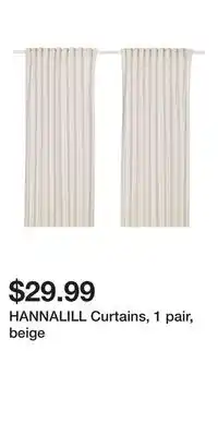 IKEA HANNALILL Curtains, 1 pair, beige offer