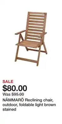 IKEA NÄMMARÖ Reclining chair, outdoor, foldable light brown stained offer