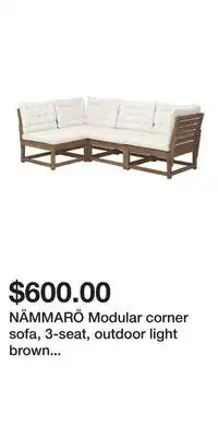 IKEA NÄMMARÖ Modular corner sofa, 3-seat, outdoor light brown stained/Kuddarna light gray-beige offer