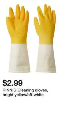 IKEA RINNIG Cleaning gloves, bright yellow/off-white offer