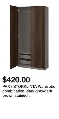 IKEA PAX / STORKLINTA Wardrobe combination, dark gray/dark brown stained oak effect offer